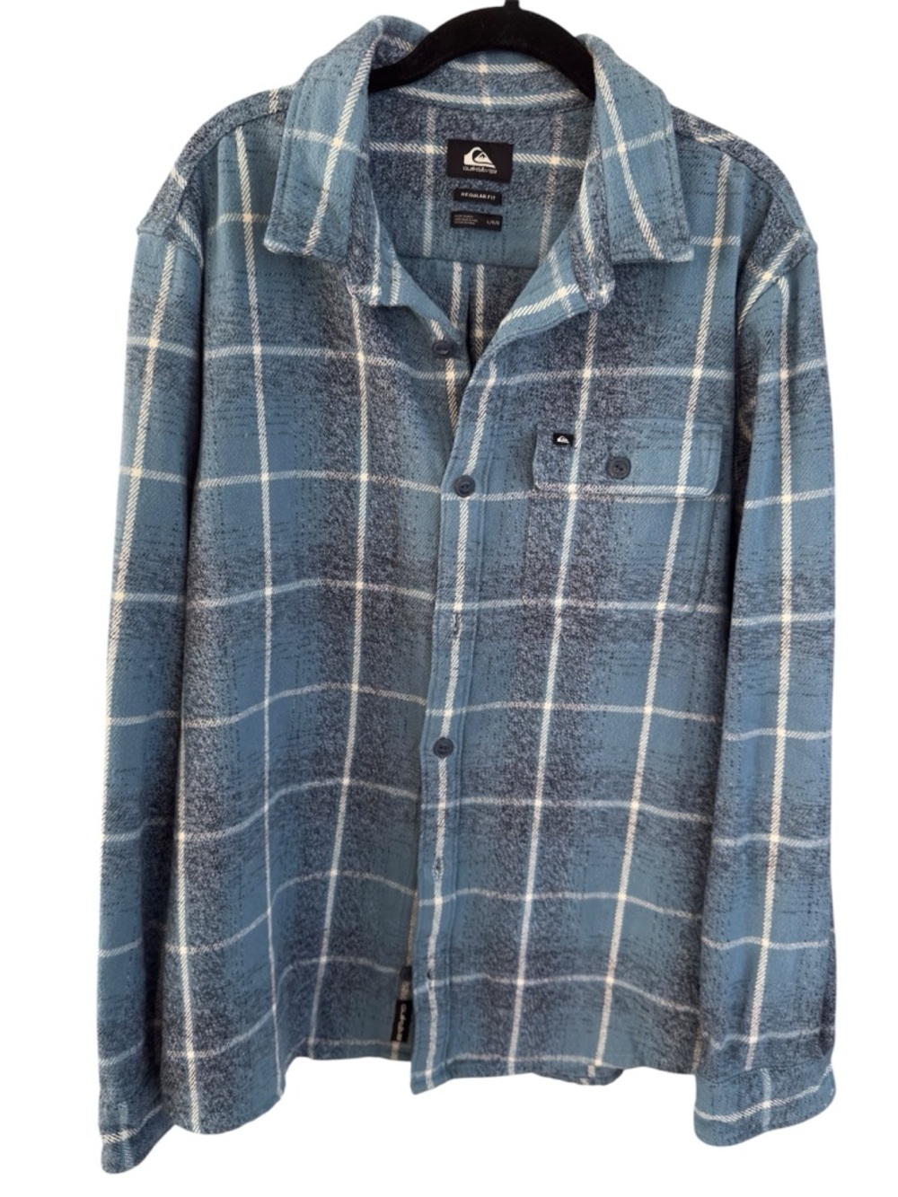 Quiksilver Blue Plaid Flannel Shirt Jacket Cotton Size Large - Picture 2 of 6